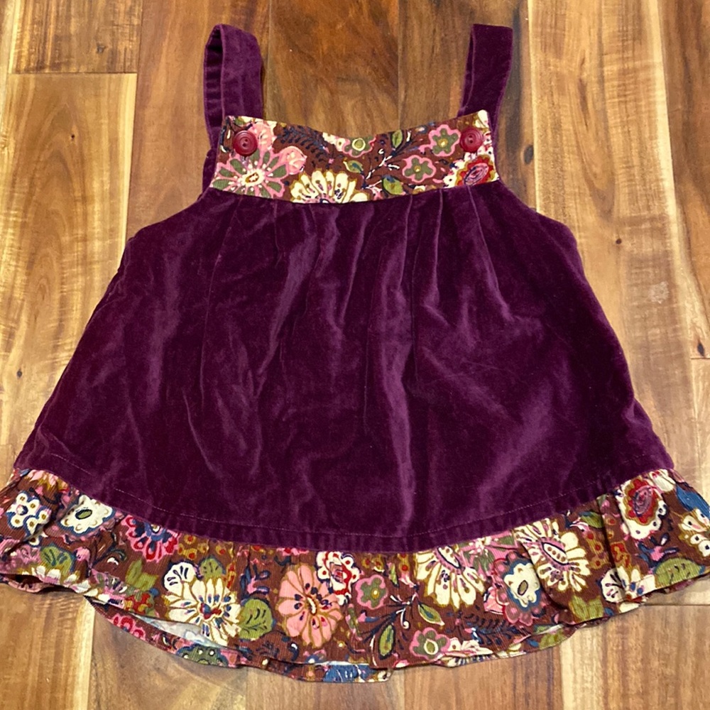 Girl’s Size 12-24 Months Plum Velvet & Floral Corduroy Dress/Top